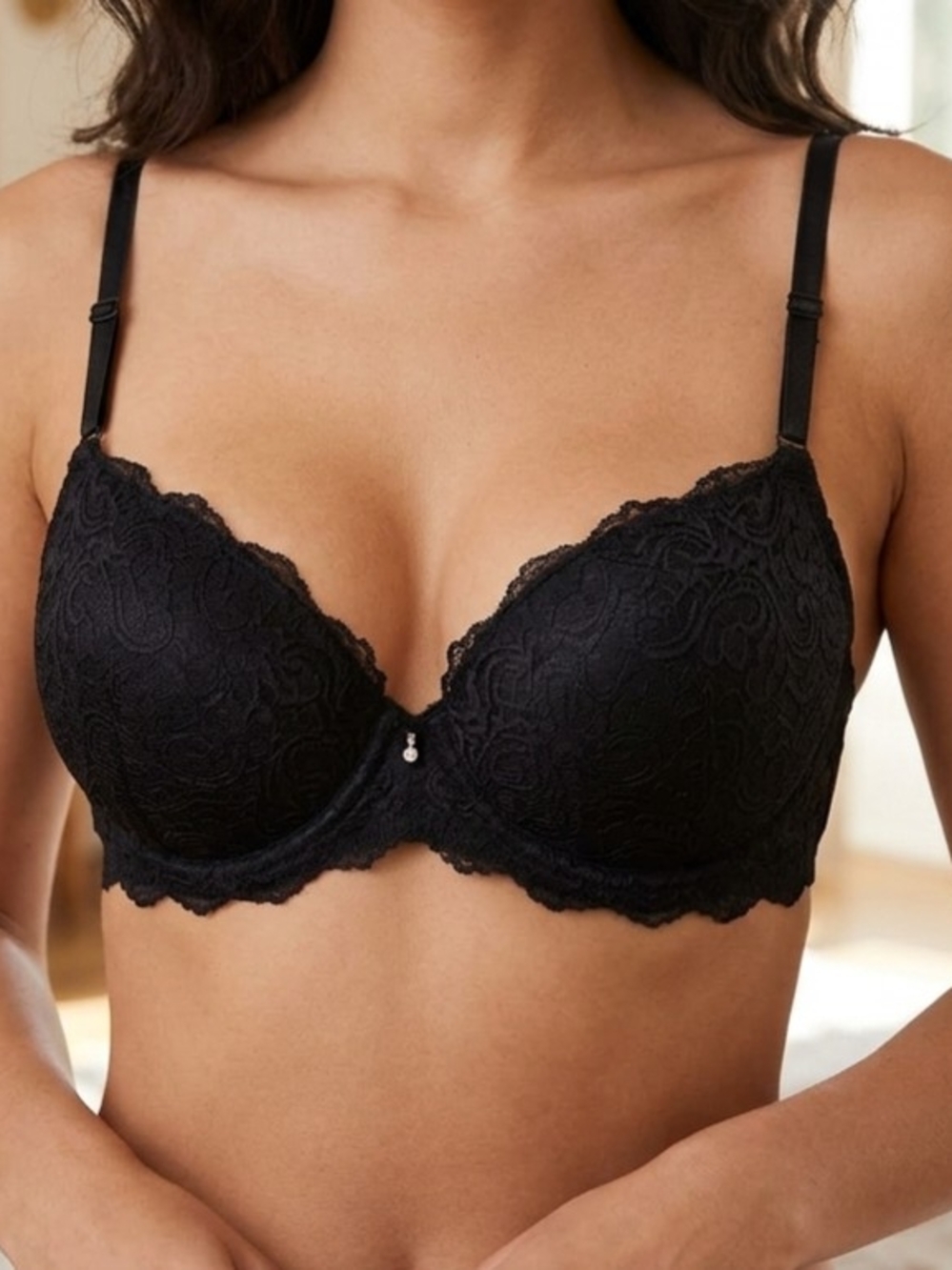 Smart & Sexy Black Lace Underwire Push-Up Bra Size 42D.